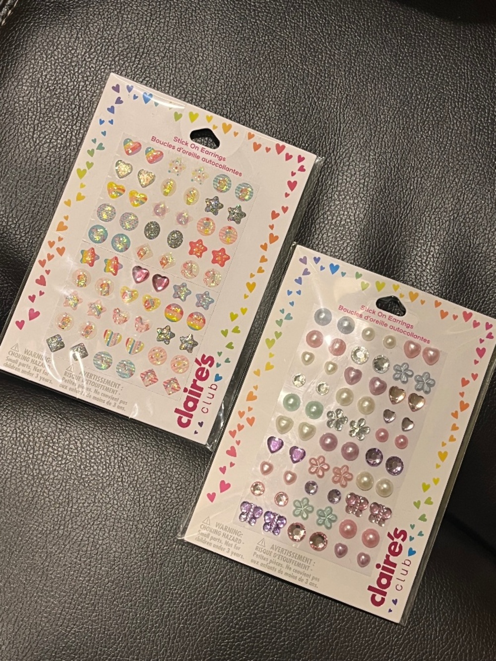 Claire’s Stick-On Earrings Bundle | 2 Packs | Hearts, Pearls, Stars & Flowers